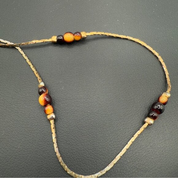 Korea 1960s Elegant Gold and Brown Beaded Necklace - Picture 9 of 14